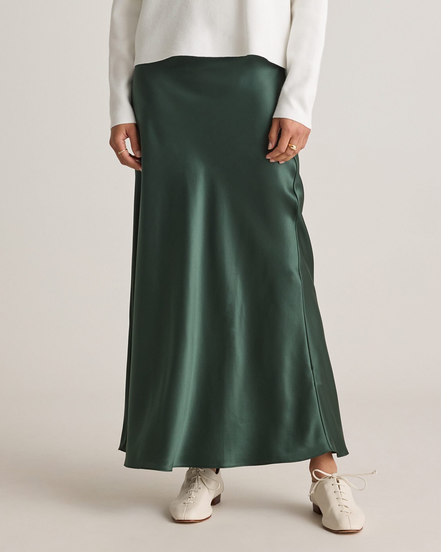 100% Washable Silk Maxi Skirt (Forest Green)