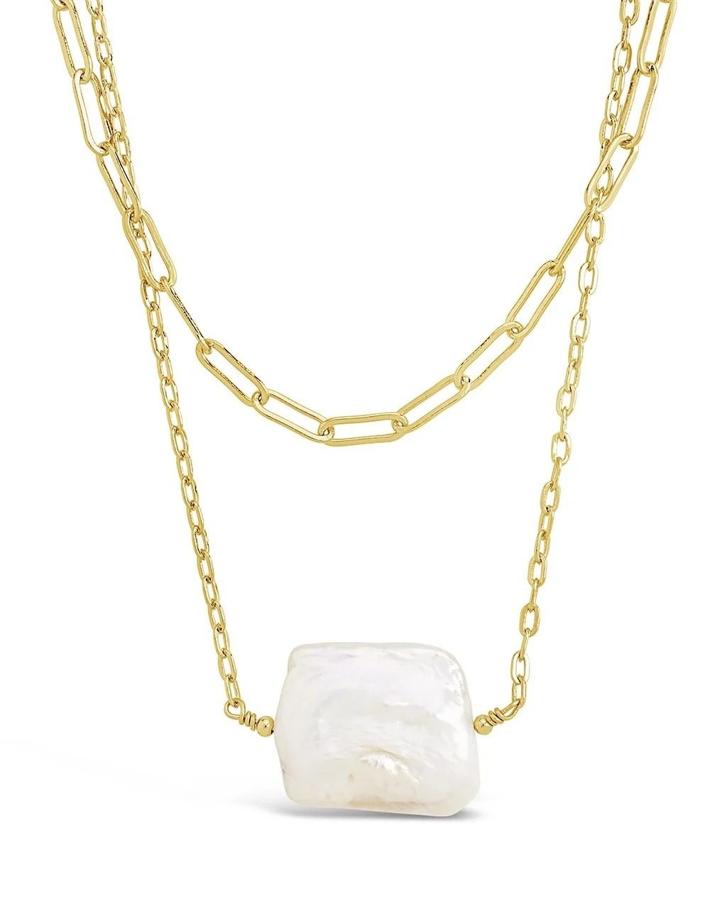 Chain Link and Pearl Layered Necklace