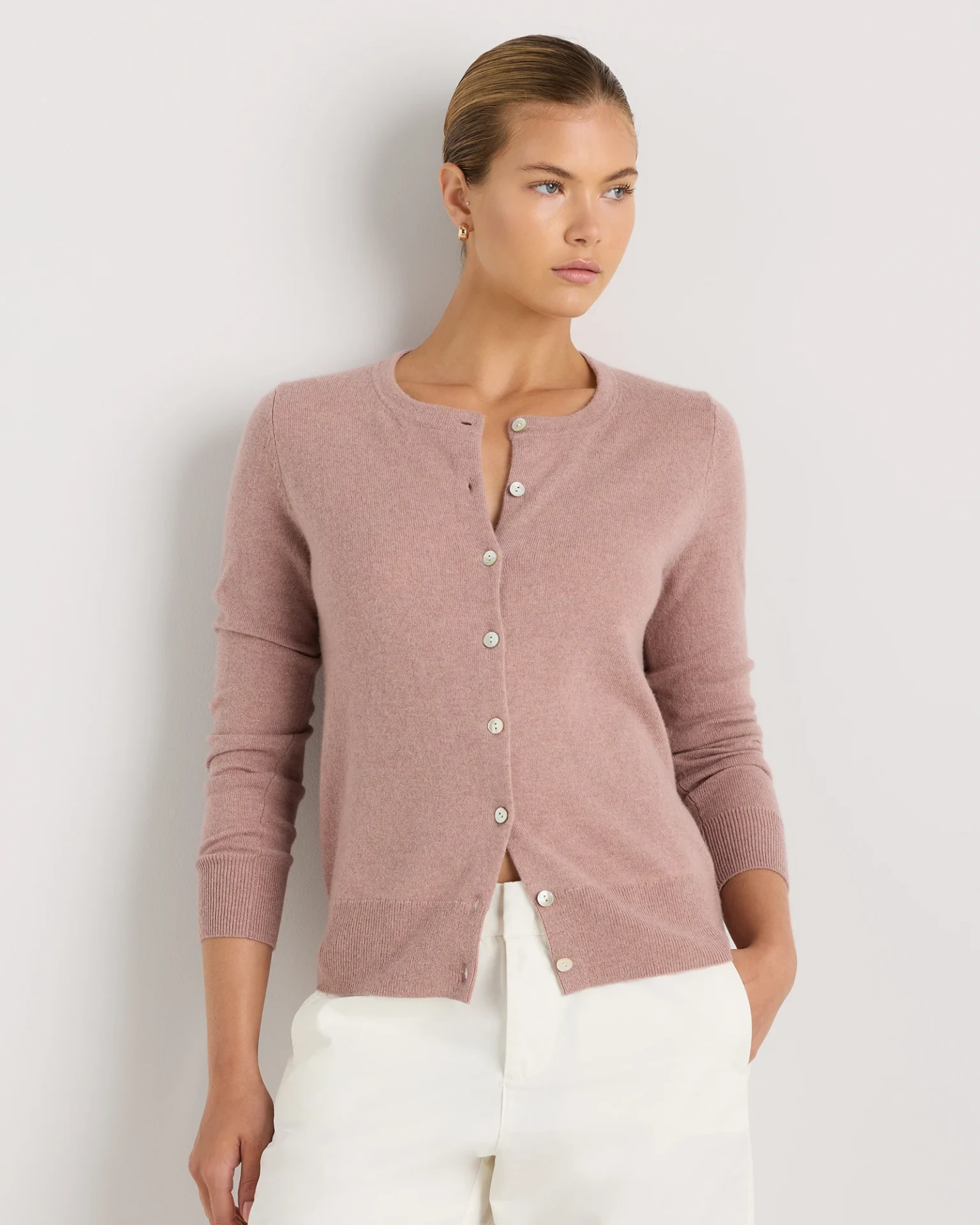 Mongolian Cashmere Cardigan Sweater (Heather Vintage Pink)