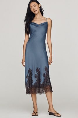 Maeve Cowl-Neck Lace Trim Sleeveless Midi Dress (Vintage Indigo)
