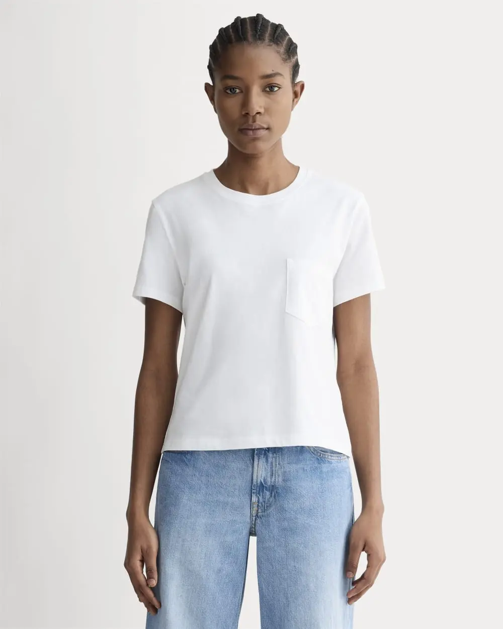 The Box-Cut Tee in Essential Cotton (White, Pocket)