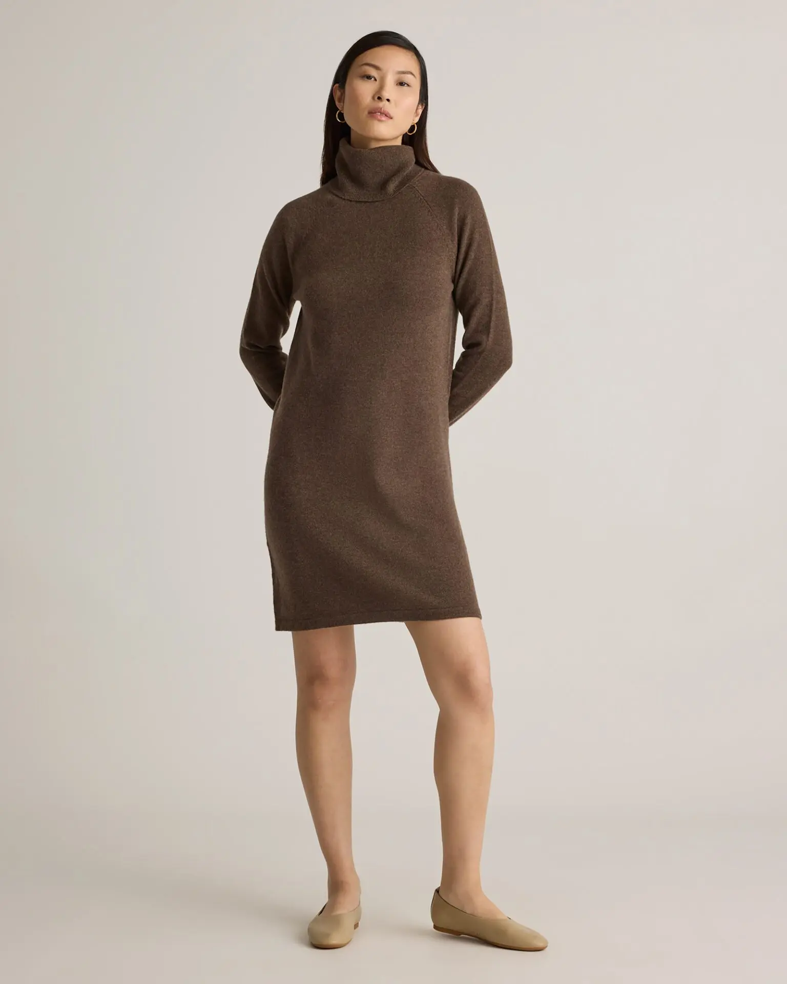 Mongolian Cashmere Turtleneck Sweater Dress (Brown)