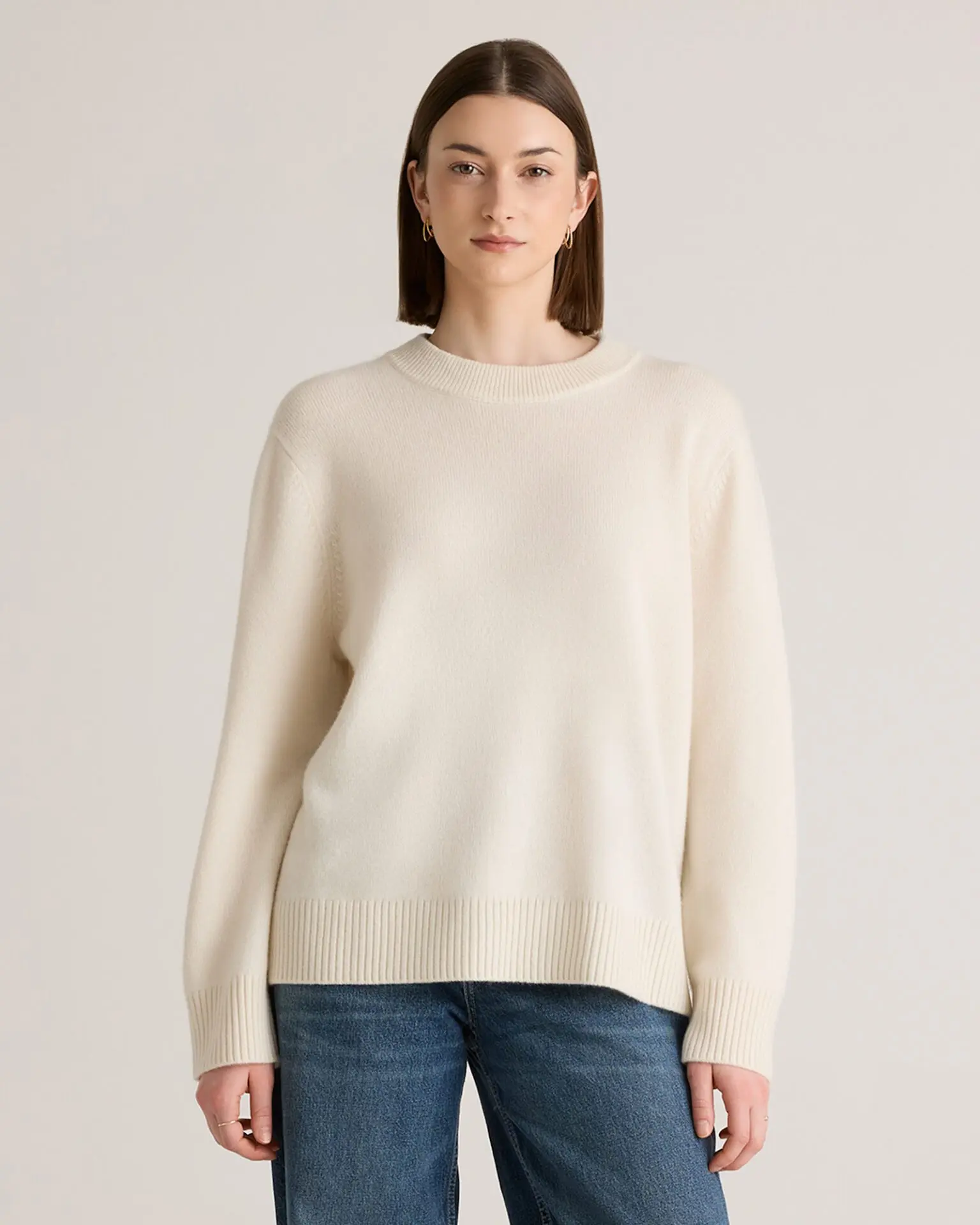 Mongolian Cashmere Oversized Crewneck Sweater (Ivory)