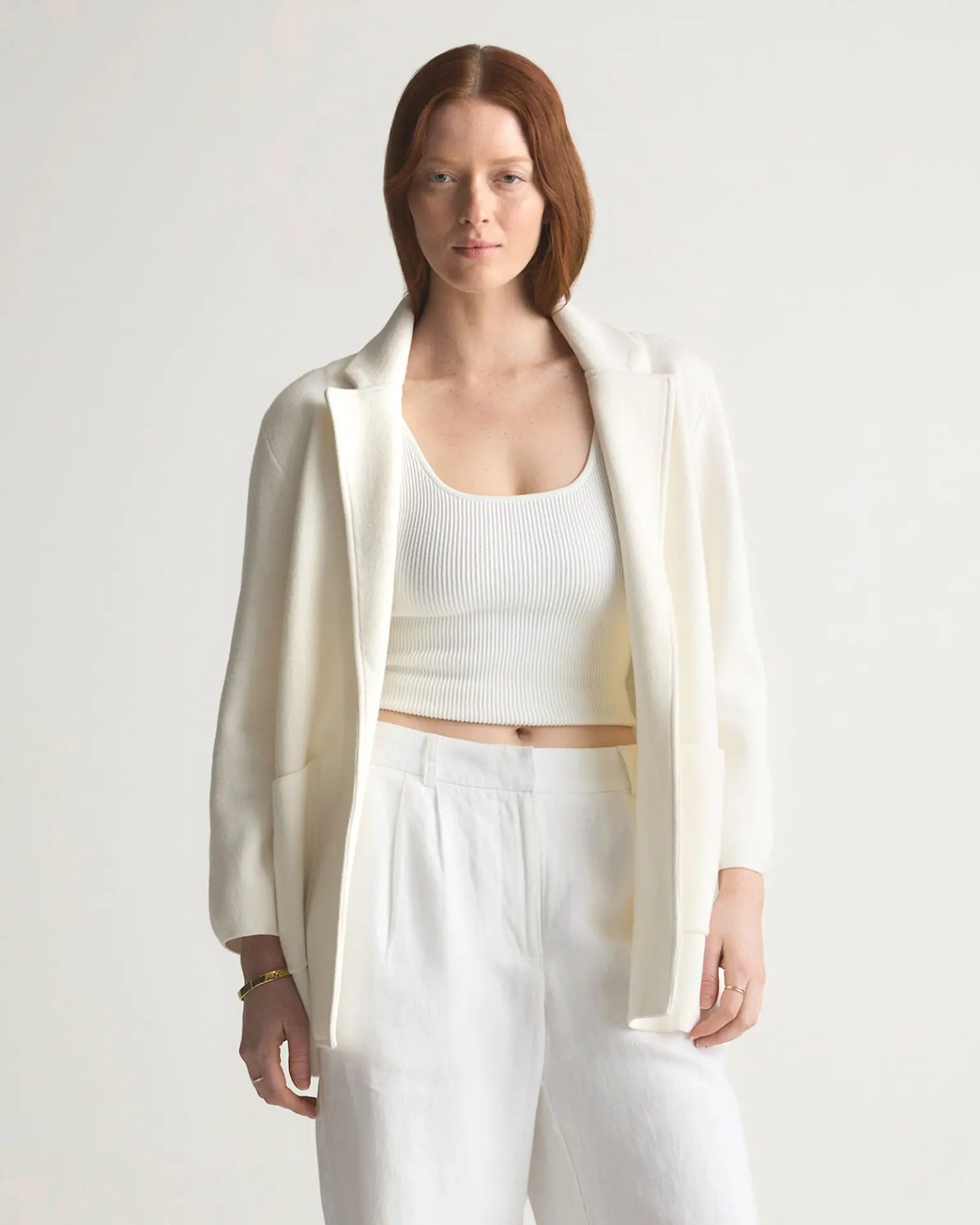 100% Organic Cotton Knit Blazer (Ivory)