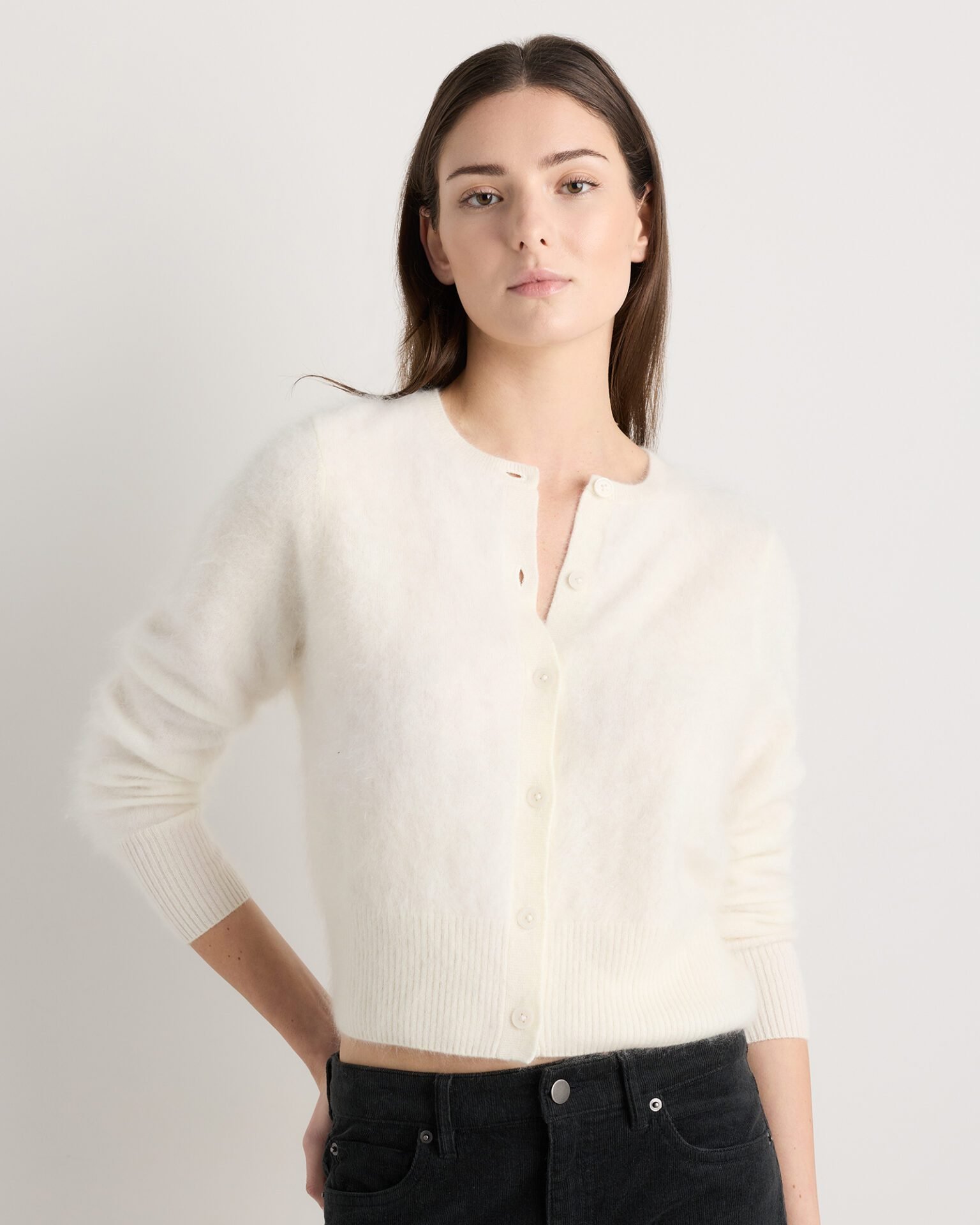 Mongolian Cashmere Fisherman Cropped Cardigan Sweater
