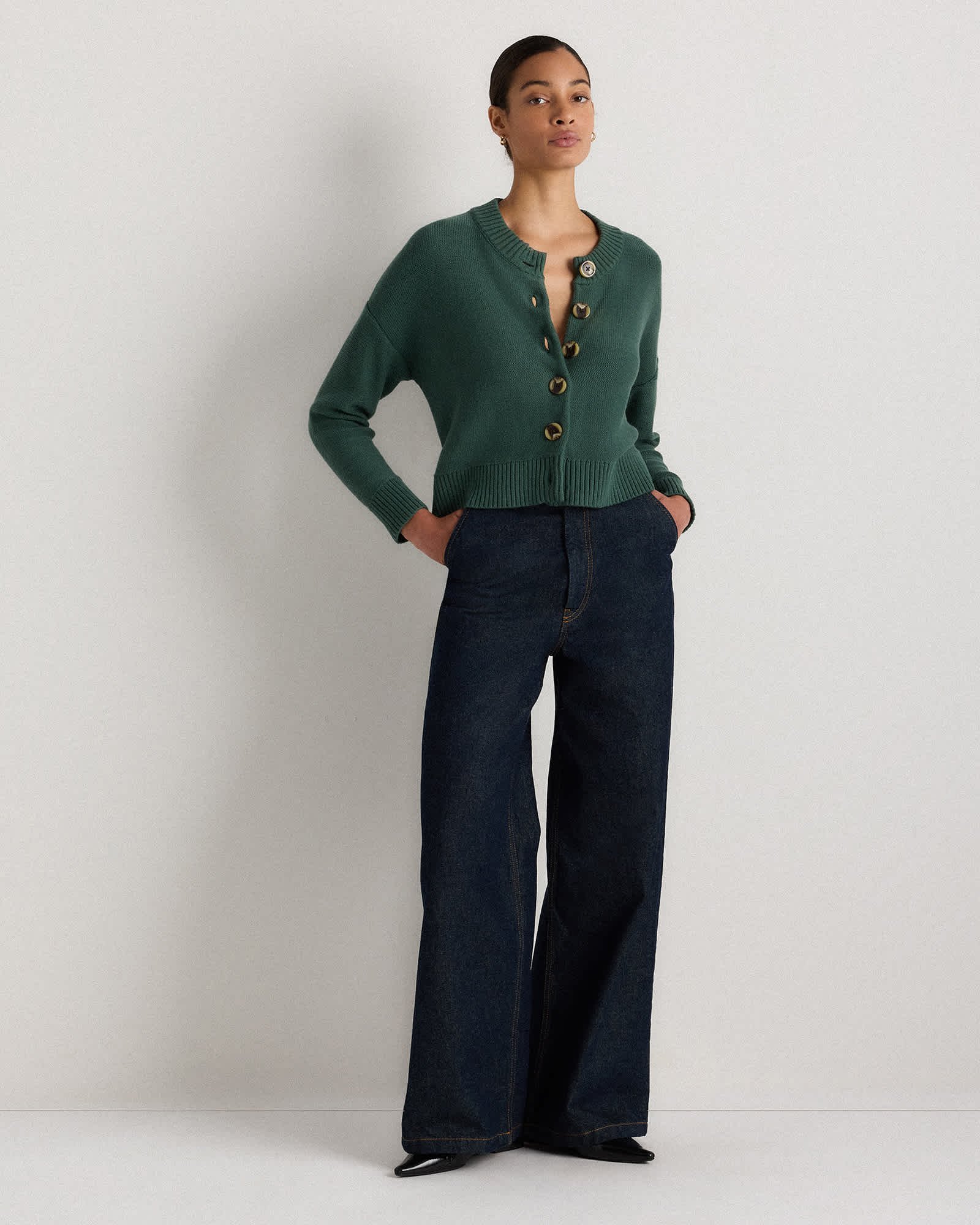 100% Organic Cotton Cropped Cardigan (Big Sur Green)