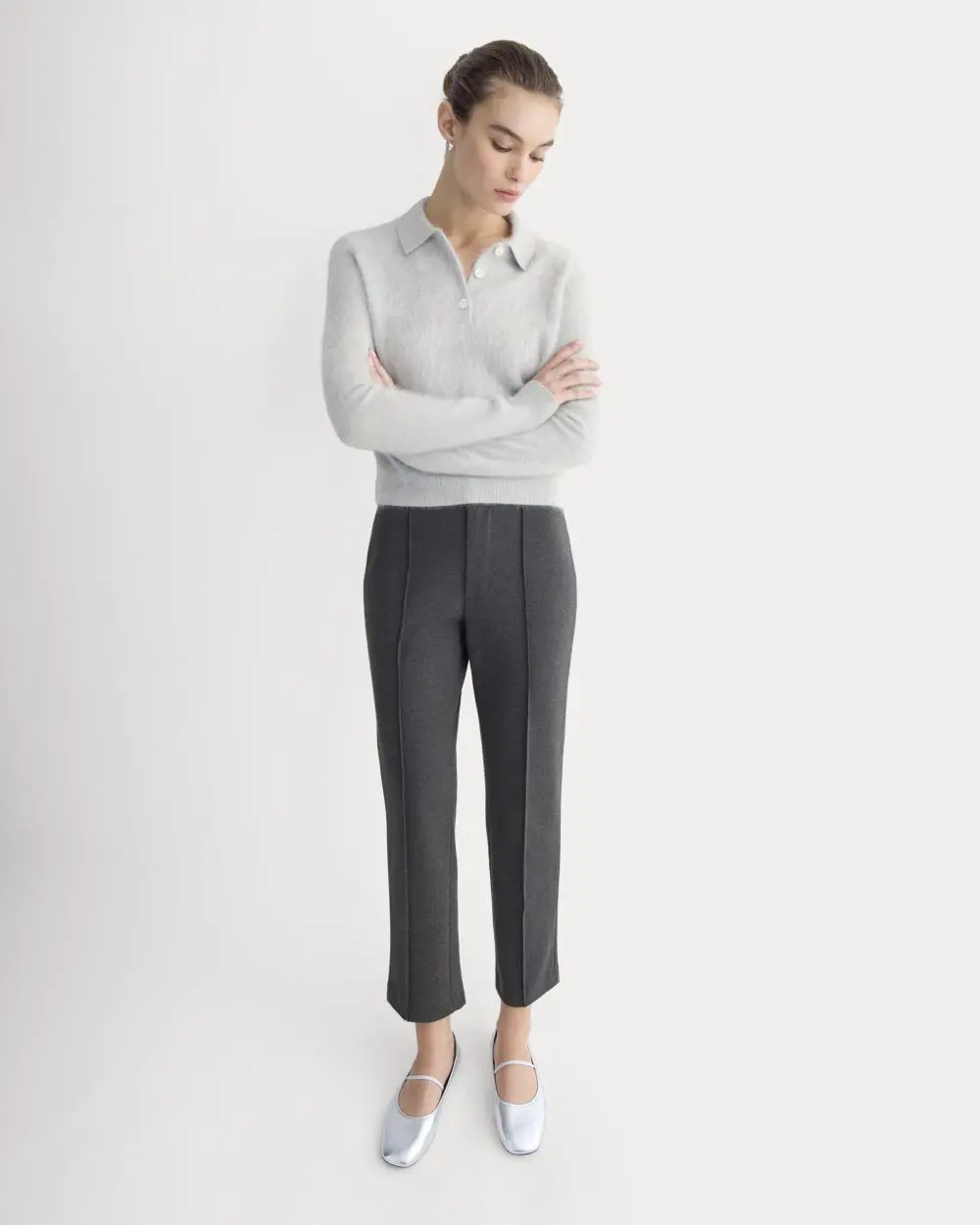 Slim Trouser in Ponte (Heathered Soot)