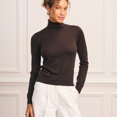 Super Fine Cashmere Classic Turtleneck Sweater (Rich Brown)