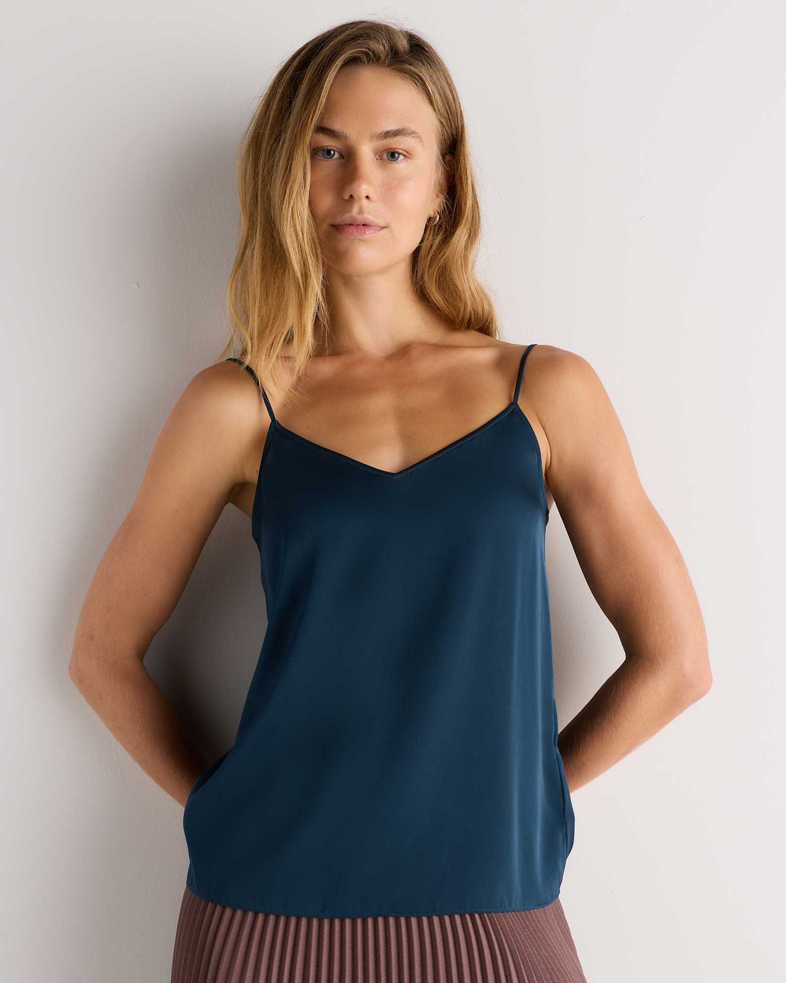 Washable Stretch Silk V-Neck Cami (Stratus Blue)
