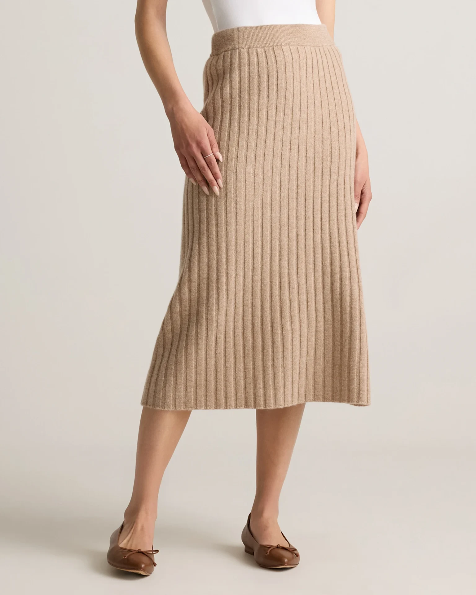 Mongolian Cashmere Midi Skirt (Oatmeal)