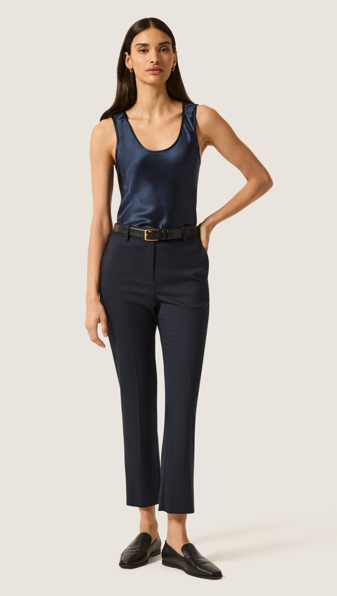 Cropped Straight Leg Trouser in Seasonless Wool (Midnight)