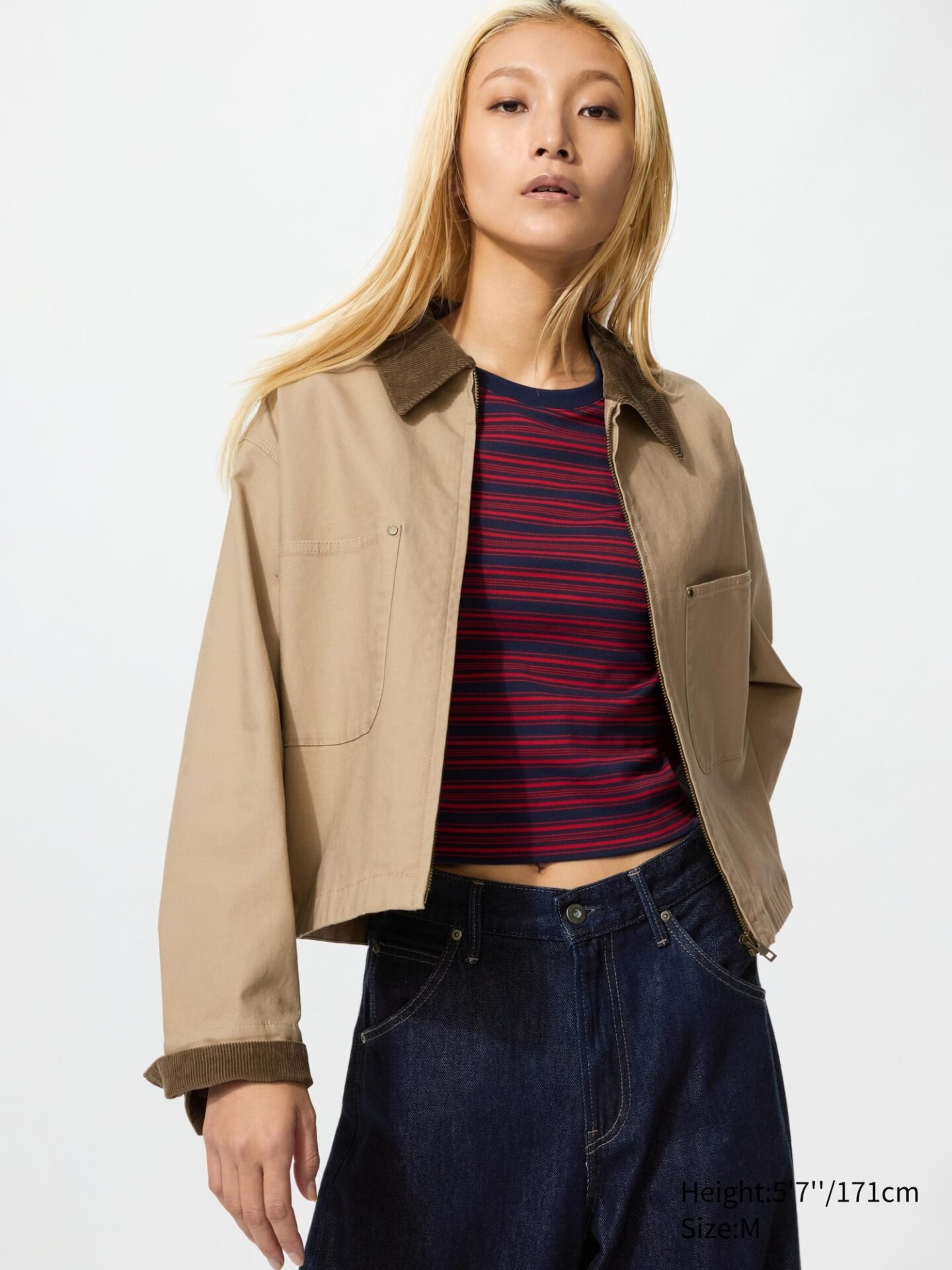 Zip-Up Short Jacket (Beige)