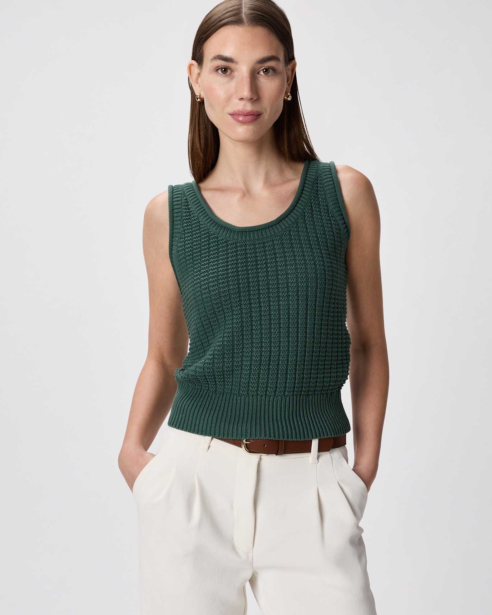 100% Organic Cotton Waffle Cropped Sweater Tank (Big Sur Green)
