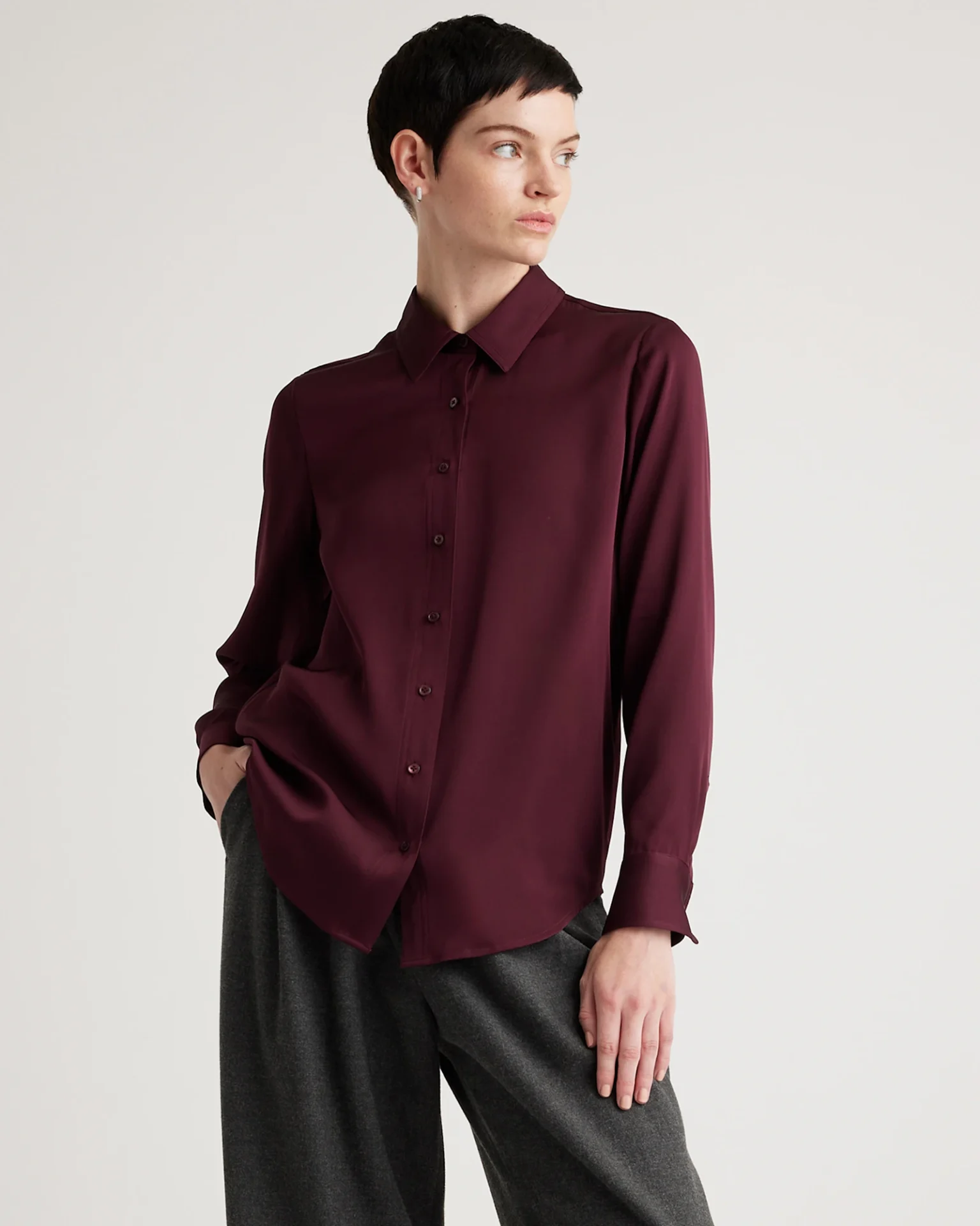Washable Stretch Silk Blouse (Wine Tasting Red)