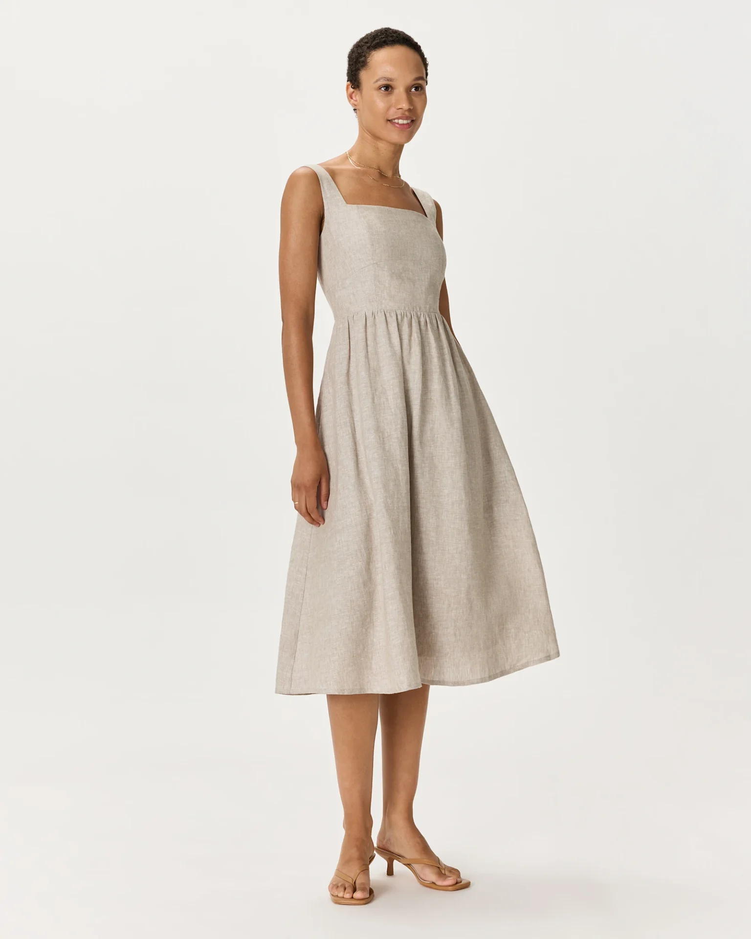 100% European Linen Fit & Flare Midi Dress (Flax)