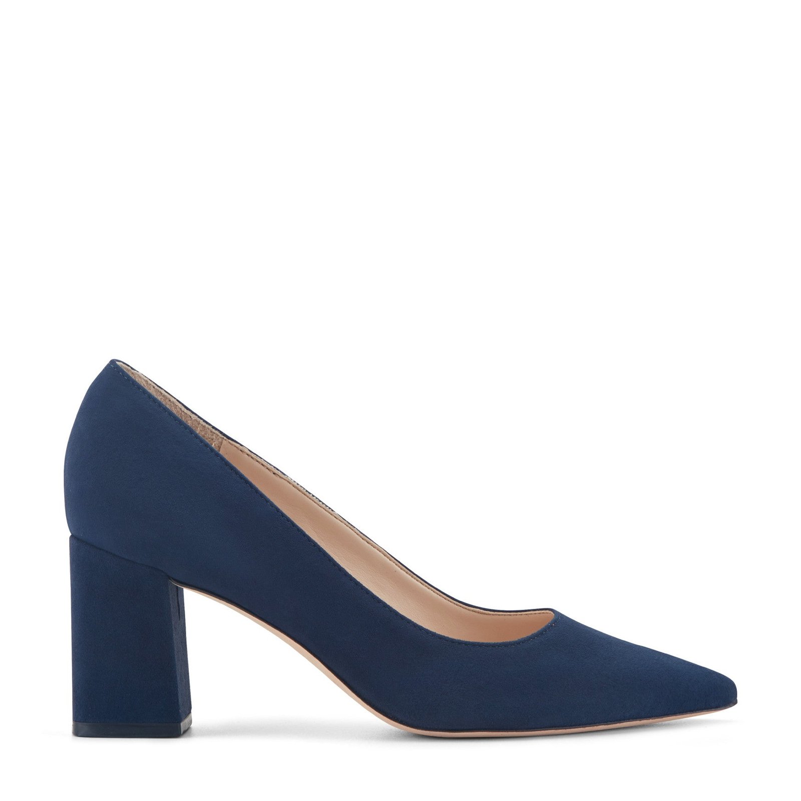 Zala Block Heel Pointy Toe Pump - Navy Suede