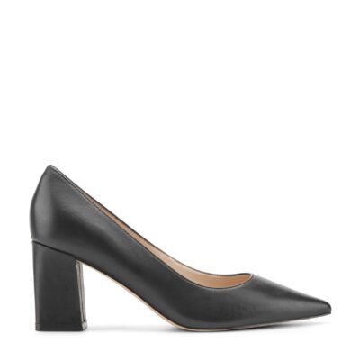 Zala Block Heel Pointy Toe Pump - Black Leather
