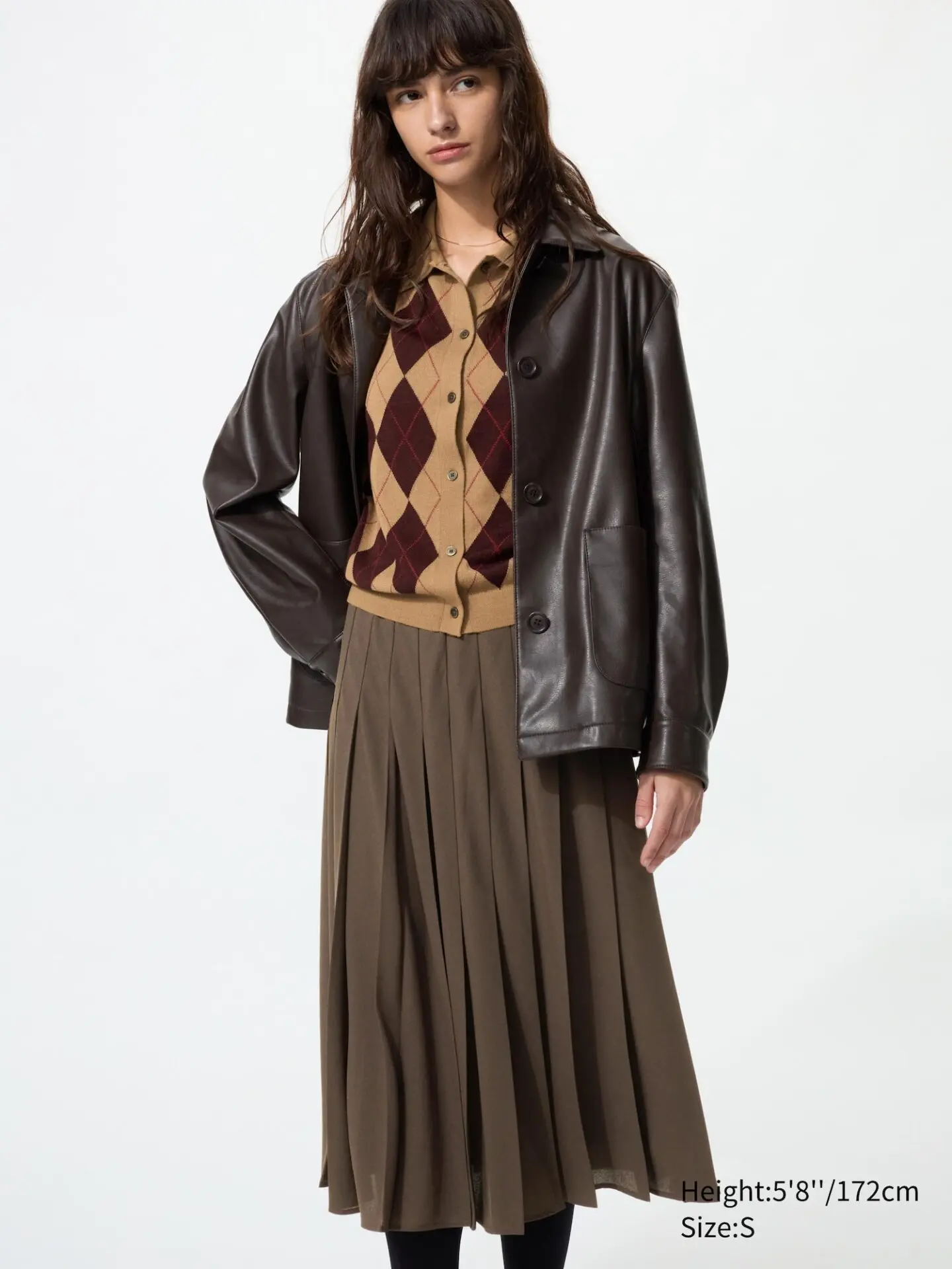 Chiffon Pleated Midi Skirt (Dark Brown)