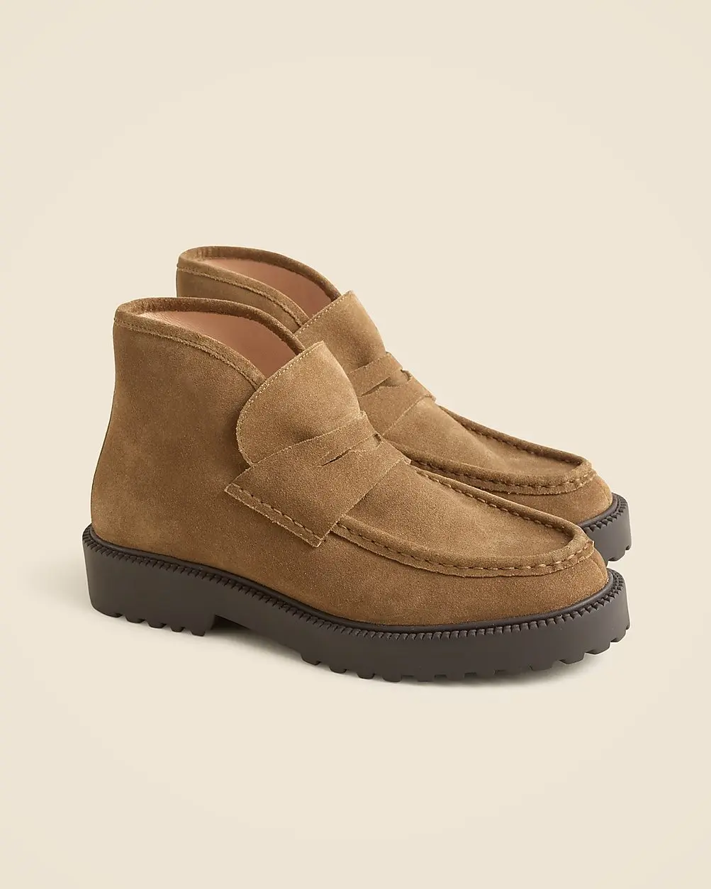 Lug-Sole Loafer Boots in Suede (Classic Oak)
