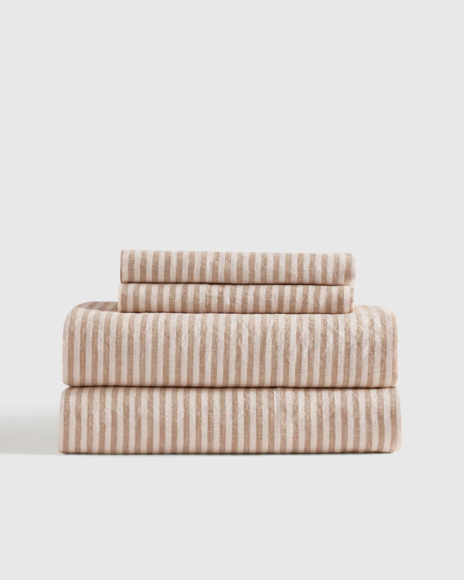 European Linen Stripe Sheet Set (Latte/White Stripe)