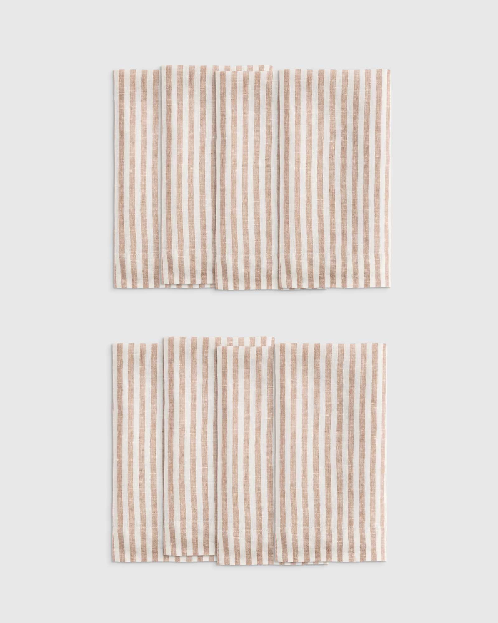 European Linen Wide-Hem Stripe Napkins, Set of 8 (Latte/White Stripe)