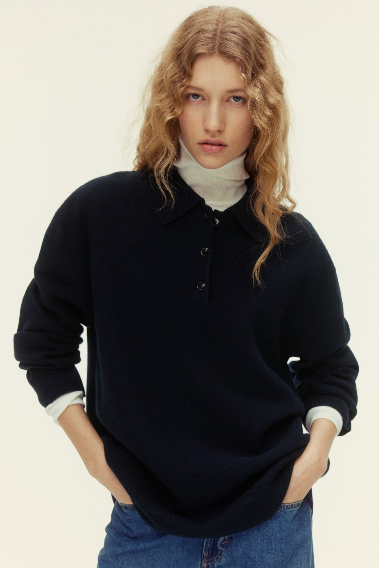 Wool Polo Sweater (Navy Blue)