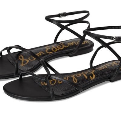 Ellina Ankle Strap Sandal (Black Leather)