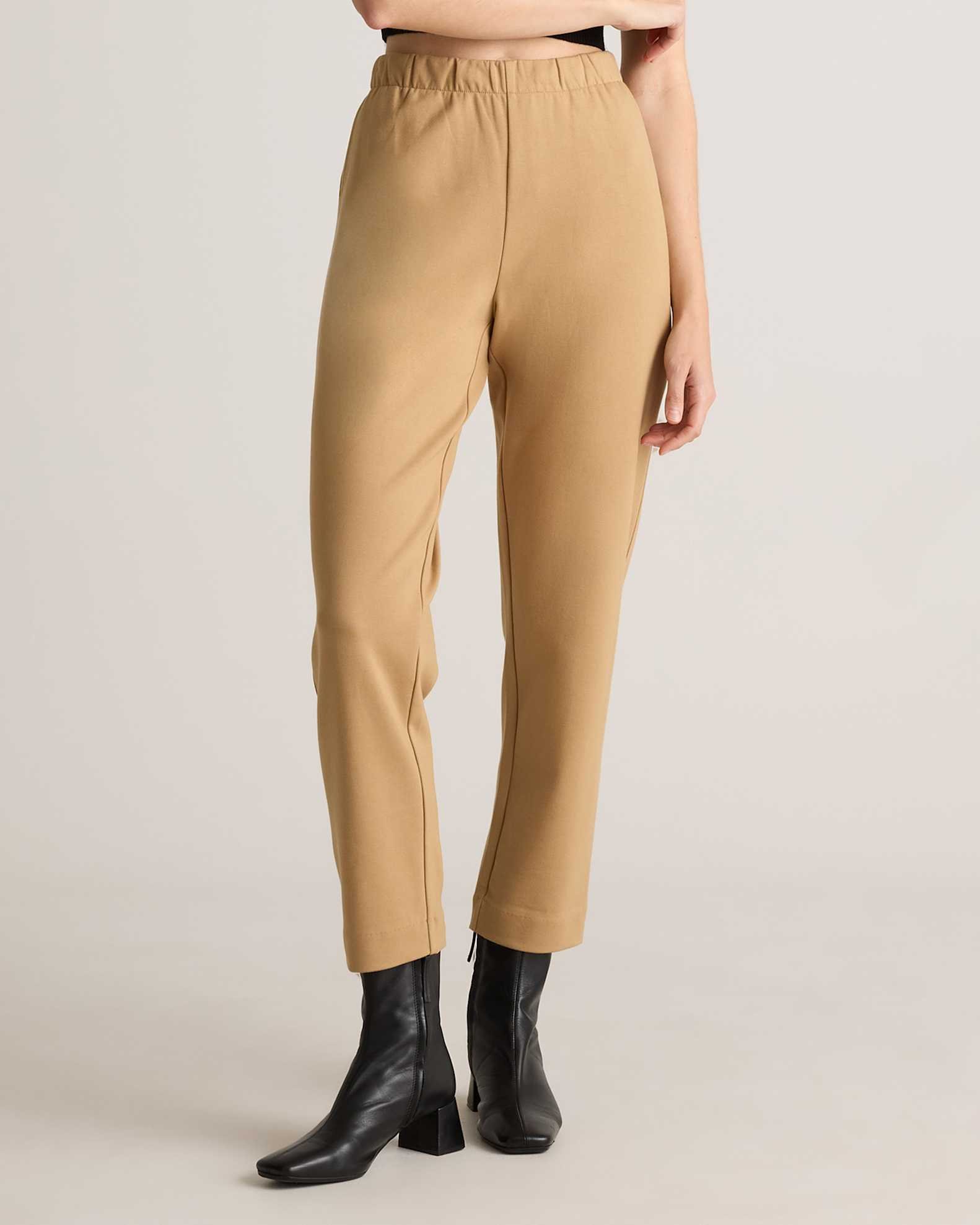 Organic Cotton Double Knit Straight Pants (Soft Camel)