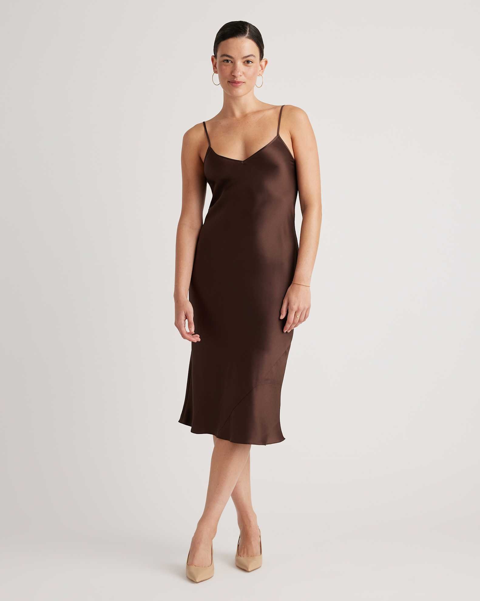 100% Washable Silk Slip Dress (Hot Fudge)