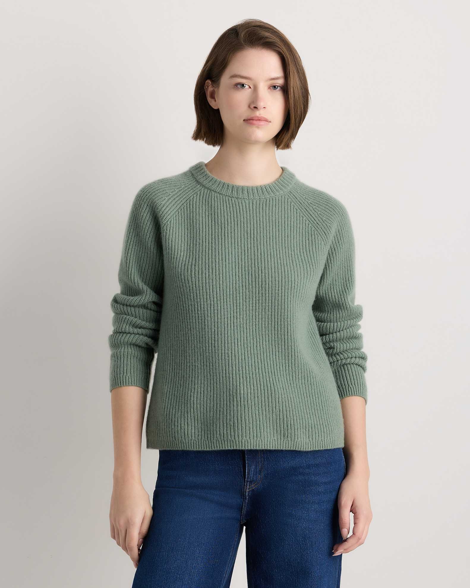 Mongolian Cashmere Fisherman Crewneck Sweater (Sea Spray Green)