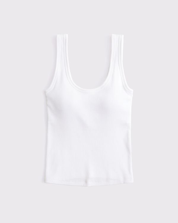 Bra-Free Rib Scoop Neck Tank (White)