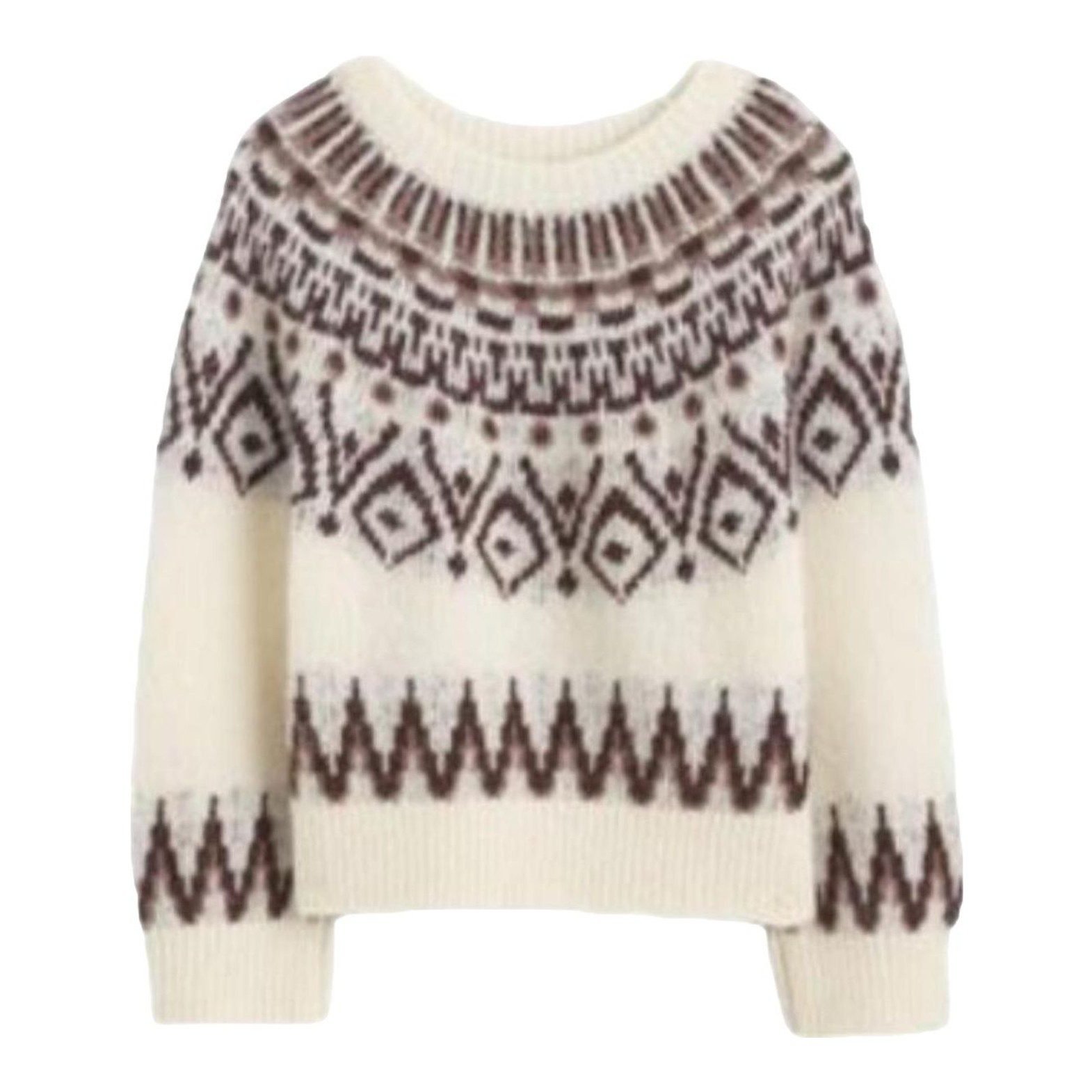 Fair Isle Boxy Sweater (White and Brown)