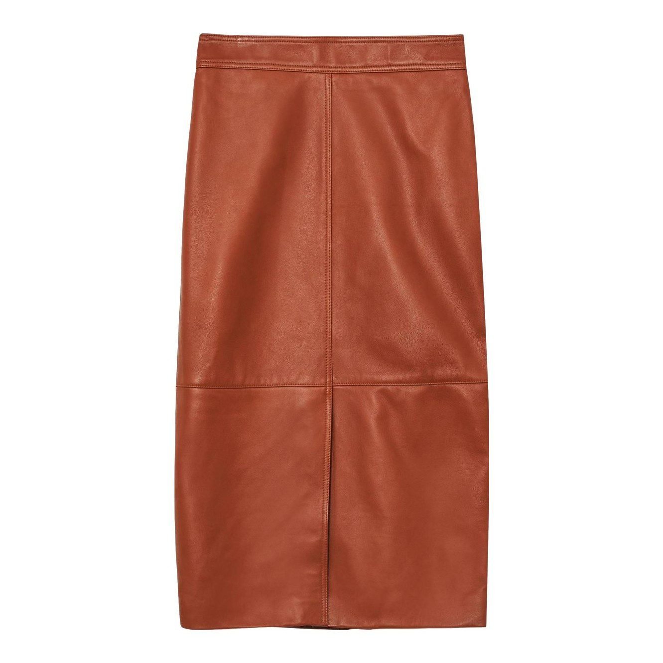 Miley Leather Midi Pencil Skirt (Rust Orange)