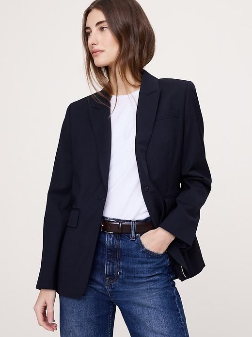 Slim Italian Lightweight Wool Blazer (Navy Blue)