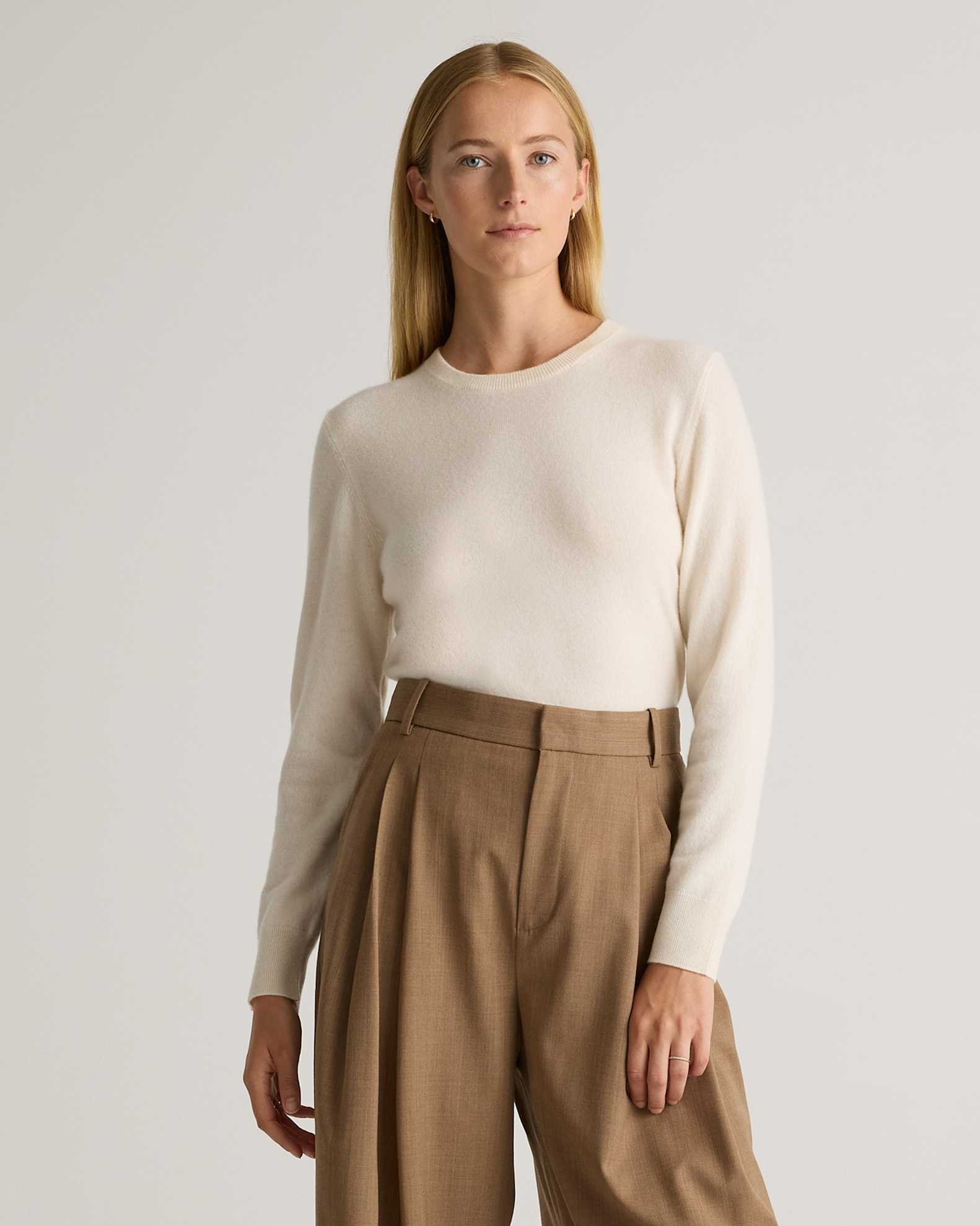 Mongolian Cashmere Crewneck Sweater (Ivory)