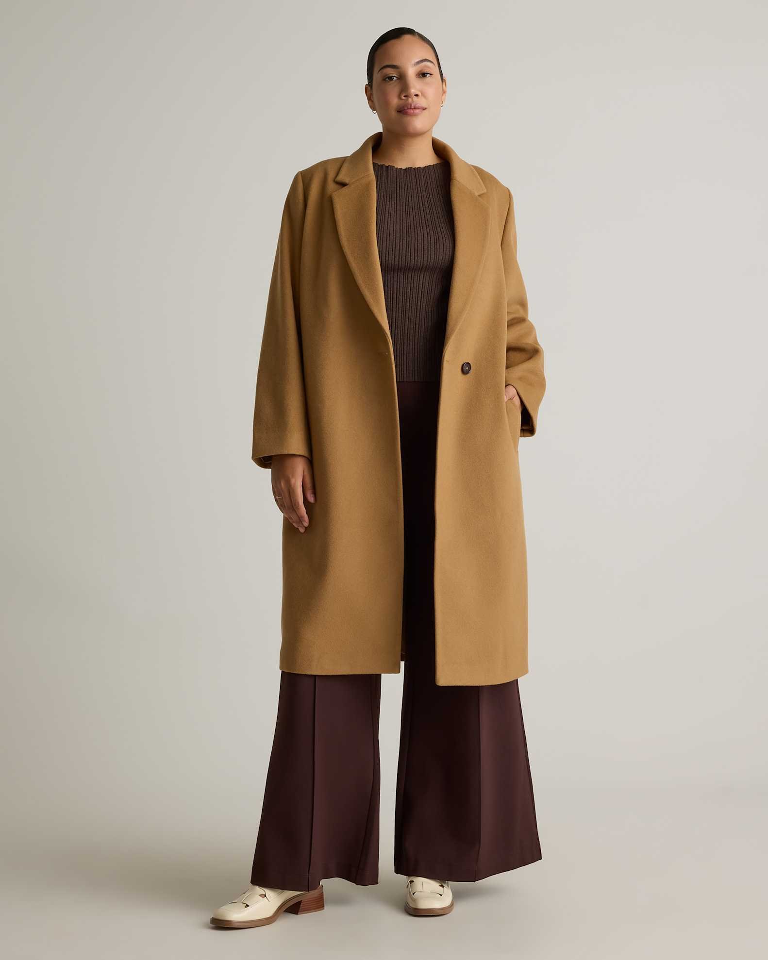 Italian Wool Classic Single-Breasted Coat (Caramel)