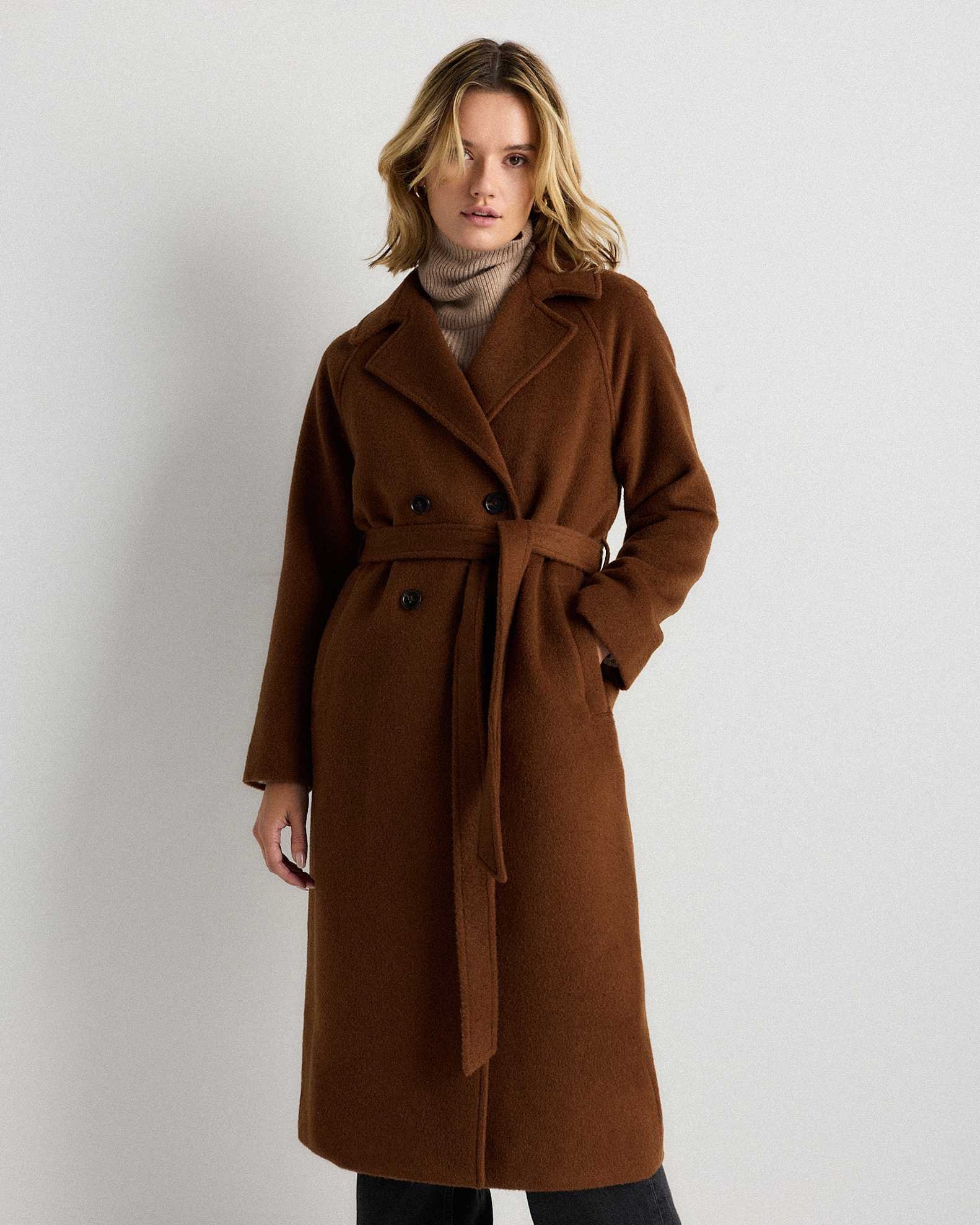 Camel Hair Double-Breasted Long Wrap Coat (Vicuna)