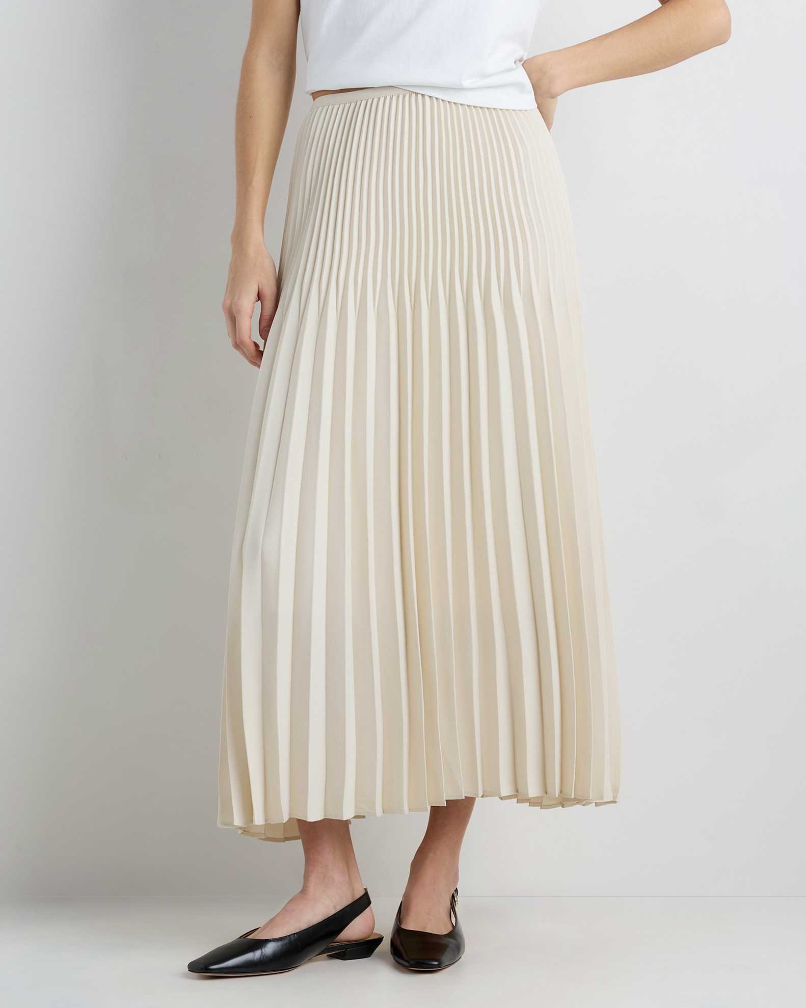 Pleated Matte Midi Skirt (Porcelain Ivory)