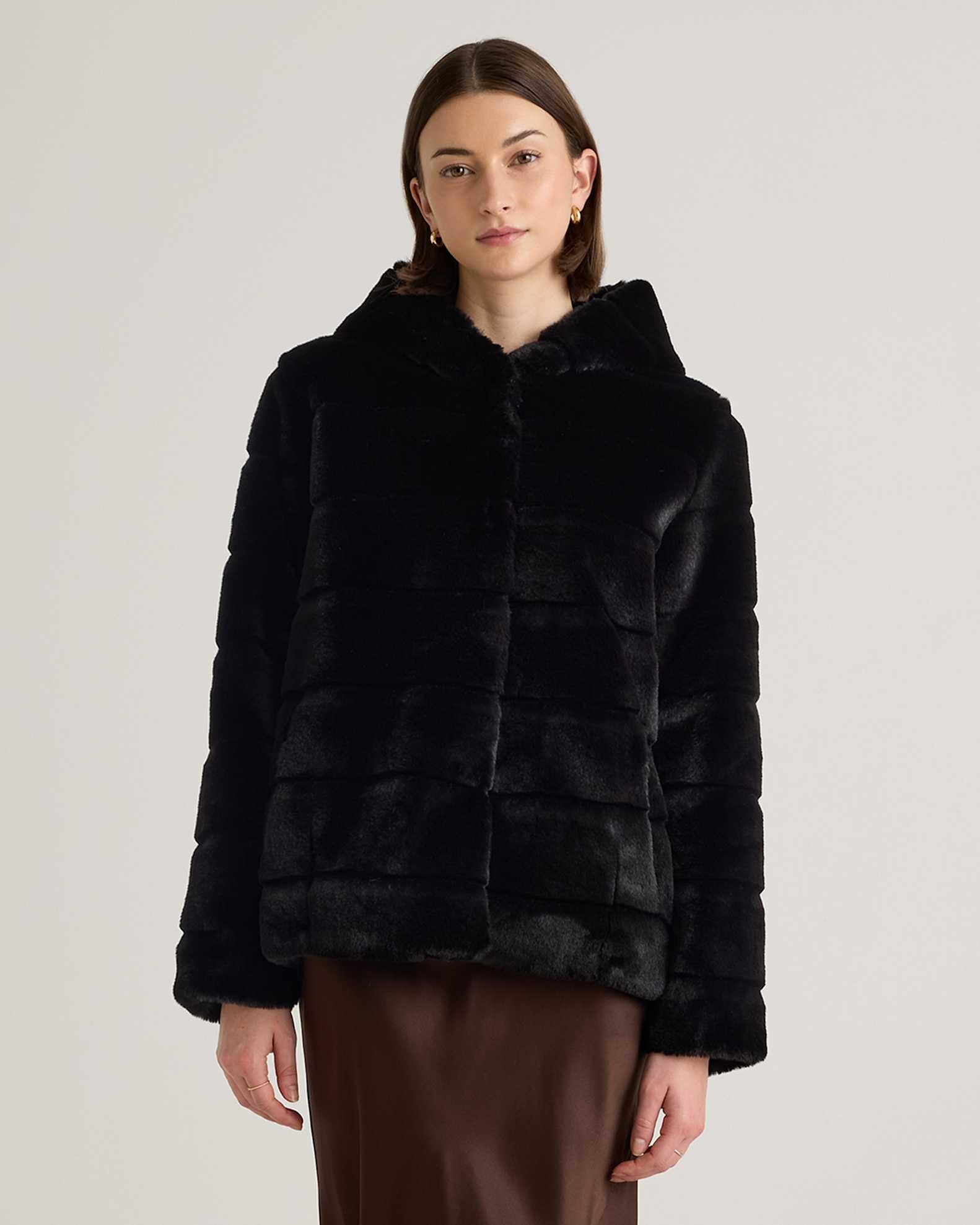 Hooded Faux Fur Jacket (Black)