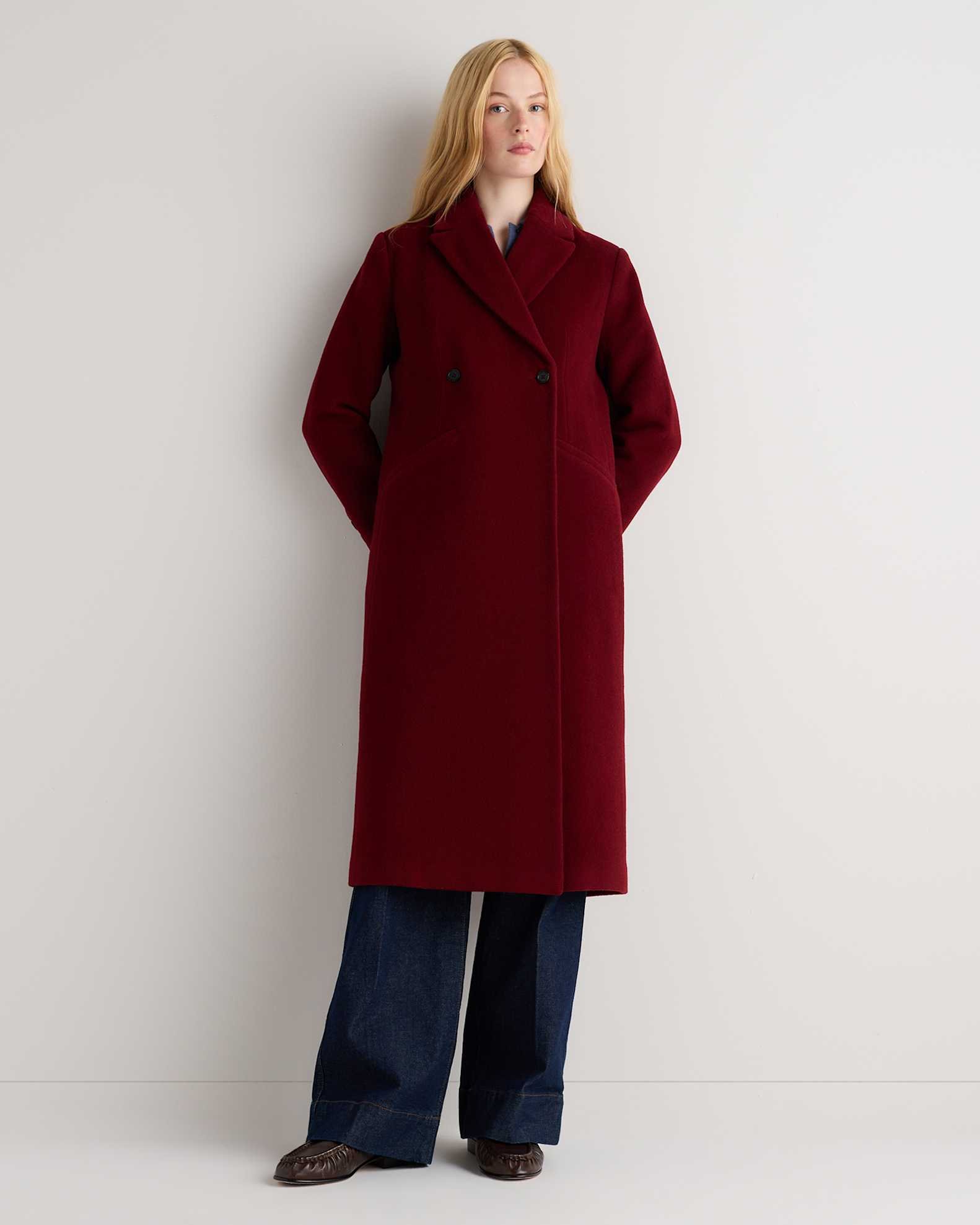 Wool Cashmere Tailored Long Coat (Rouge Red)