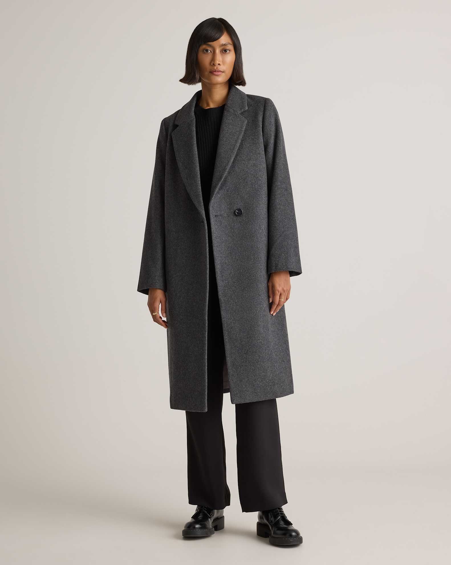 Italian Wool Classic Single-Breasted Coat (Heather Charcoal)
