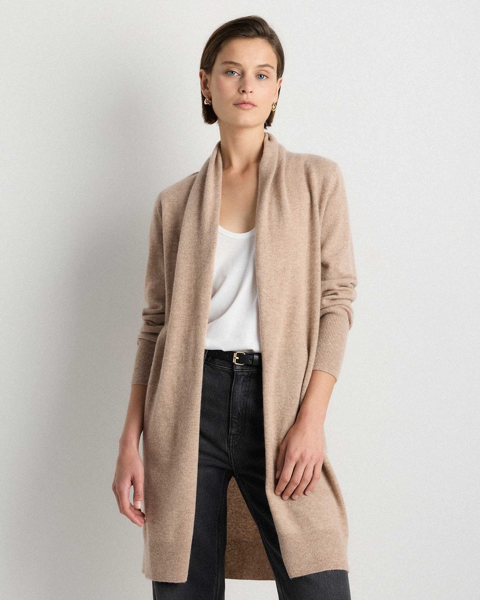 Mongolian Cashmere Duster Cardigan Sweater (Oatmeal)