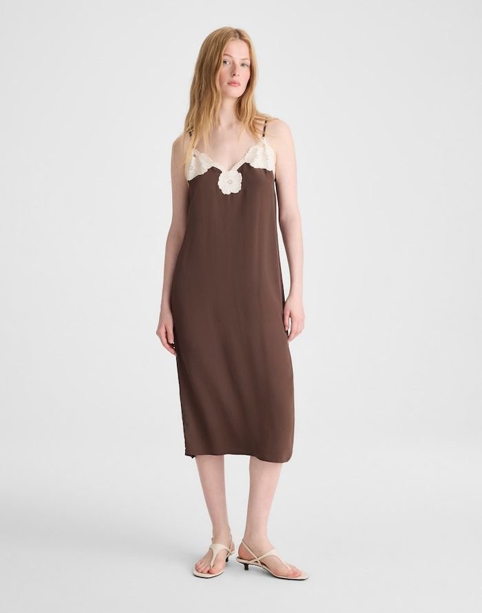V-Neck Midi Slip Dress (Dark Brown)