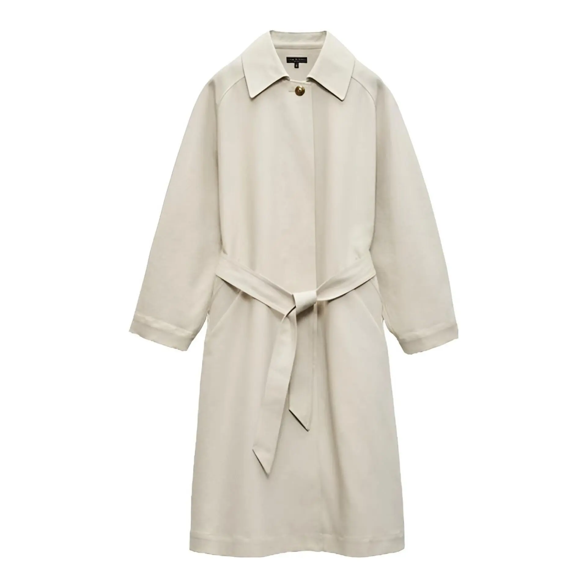 Double-Faced Merino Wool Draped Collar Wrap Coat (Caramel)