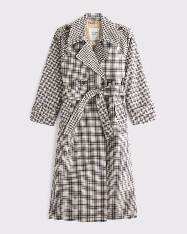 A&F Carrie Long Trench Coat (Tan Plaid)