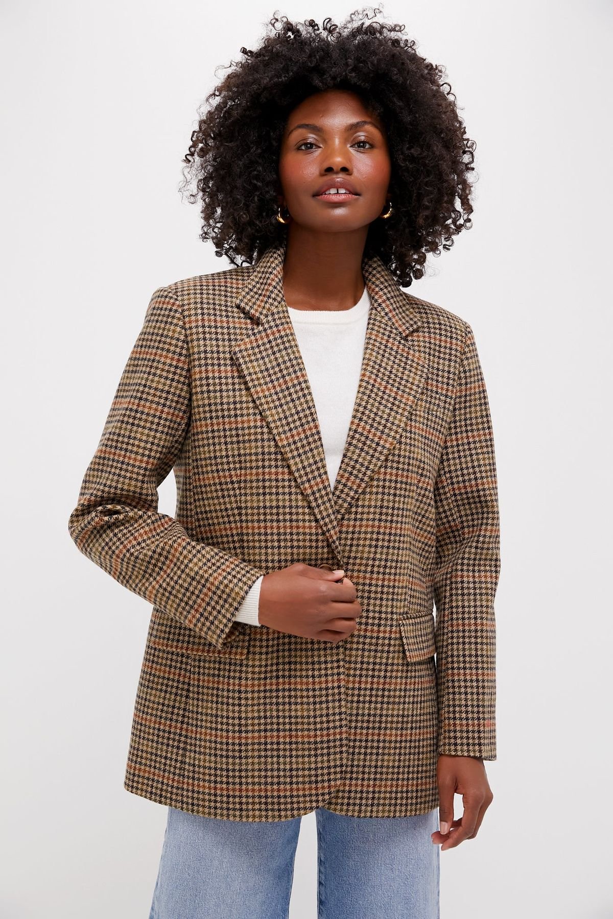 Houndstooth Leo Blazer (Brown Plaid)