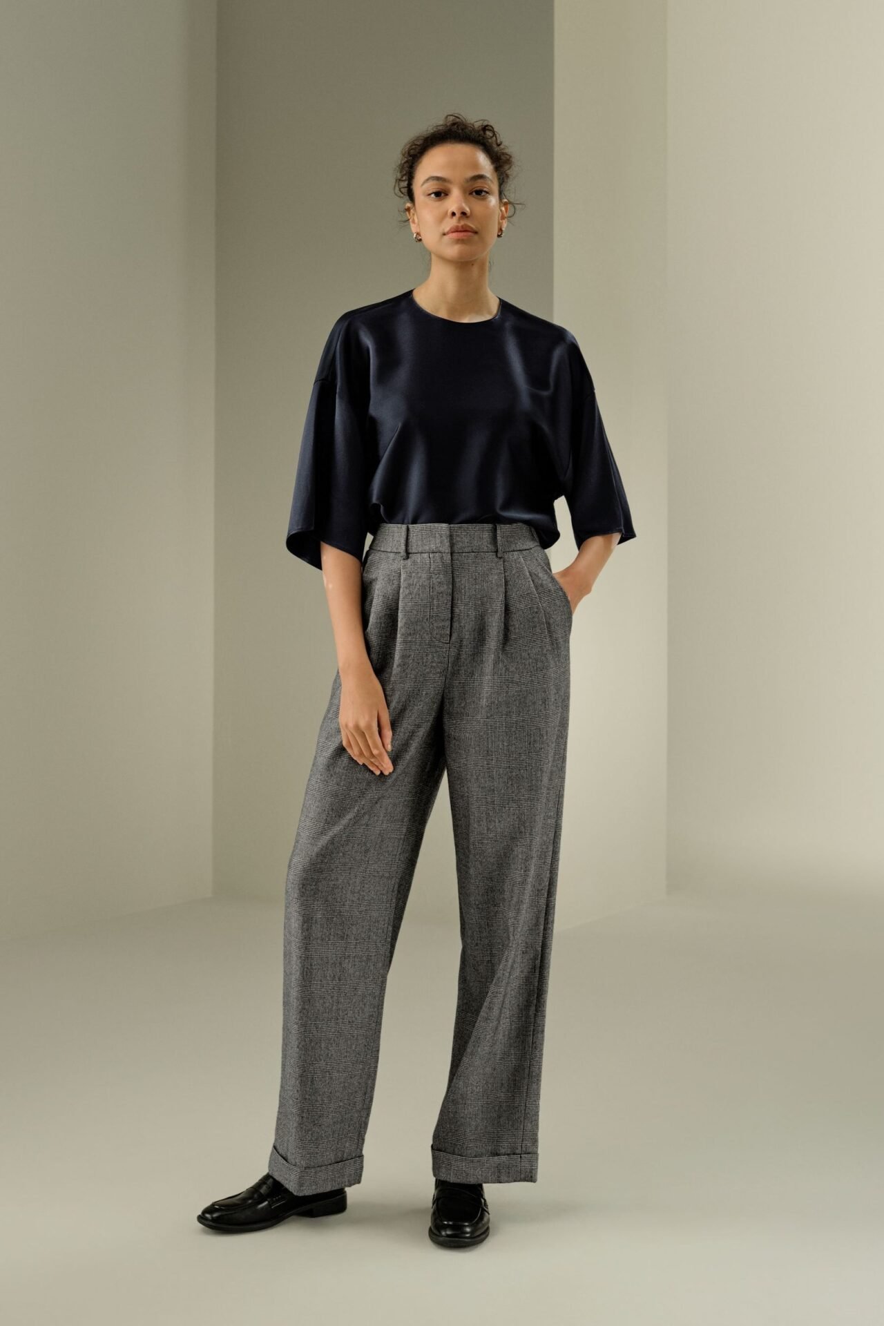Wide Leg Wool-Flannel Suit Trousers (Glen Check)