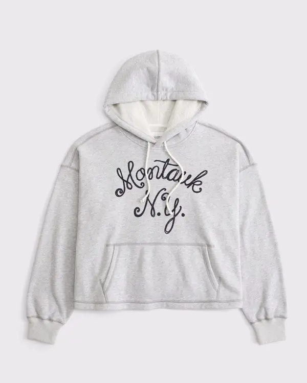 Sunday Terry Hoodie (Light Gray, embroidered Montauk N.Y. graphic)