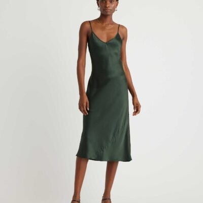 100% Washable Silk Slip Dress (Forest Green)