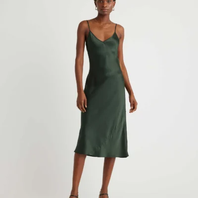 100% Washable Silk Slip Dress (Forest Green)